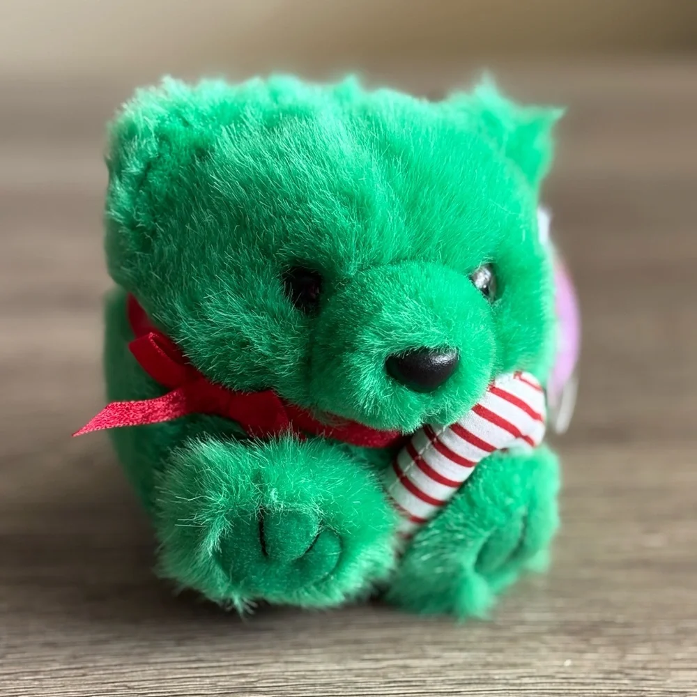 Puffkins Plush JINGLES Green Bear CandyCane #6670 SWIBCO Birthdate Tag Errors - Picture 2 of 7